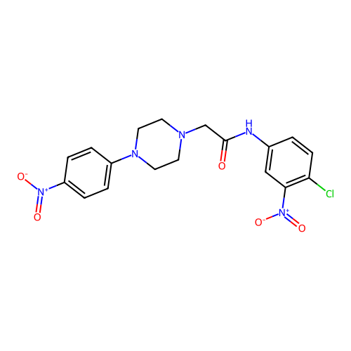 N-(4-chloro-3-nitrophenyl)-2-[4-(4-nitrophenyl)piperazin-1-yl]acetamide structure
