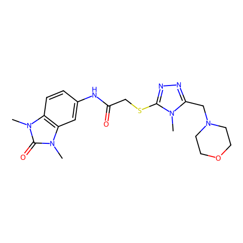 N-(1,3-dimethyl-2-oxobenzimidazol-5-yl)-2-[[4-methyl-5-(morpholin-4-ylmethyl)-1,2,4-triazol-3-yl]sulfanyl]acetamide structure