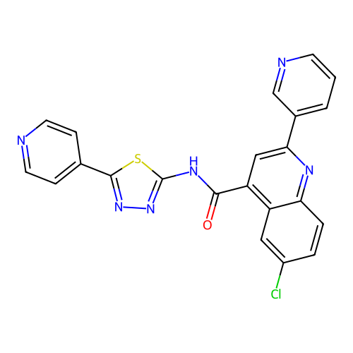 6-chloro-2-pyridin-3-yl-N-(5-pyridin-4-yl-1,3,4-thiadiazol-2-yl)quinoline-4-carboxamide structure