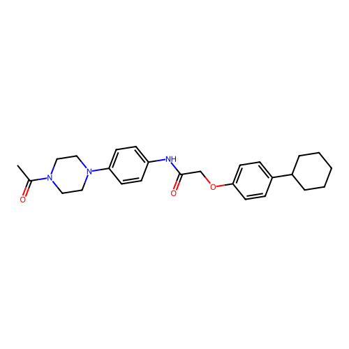 N-[4-(4-acetylpiperazin-1-yl)phenyl]-2-(4-cyclohexylphenoxy)acetamide structure