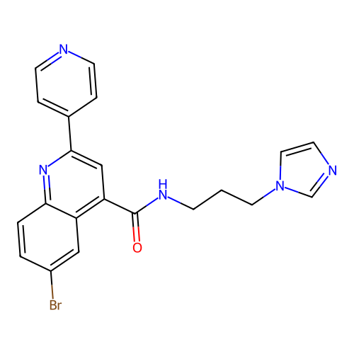6-bromo-N-(3-imidazol-1-ylpropyl)-2-pyridin-4-ylquinoline-4-carboxamide structure