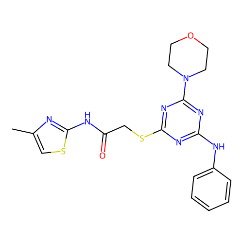 N-(4-methylthiazol-2-yl)-2-((4-morpholino-6-(phenylamino)-1,3,5-triazin-2-yl)thio)acetamide structure