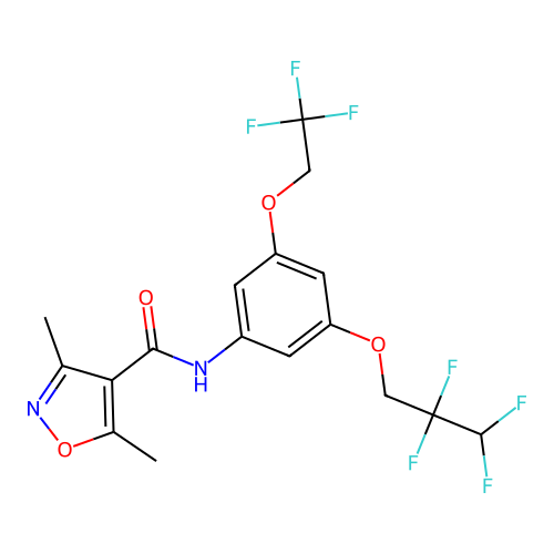 3,5-dimethyl-N-[3-(2,2,3,3-tetrafluoropropoxy)-5-(2,2,2-trifluoroethoxy)phenyl]-1,2-oxazole-4-carboxamide structure