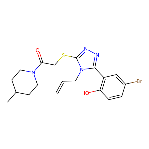 2-((4-allyl-5-(5-bromo-2-hydroxyphenyl)-4H-1,2,4-triazol-3-yl)thio)-1-(4-methylpiperidin-1-yl)ethanone structure