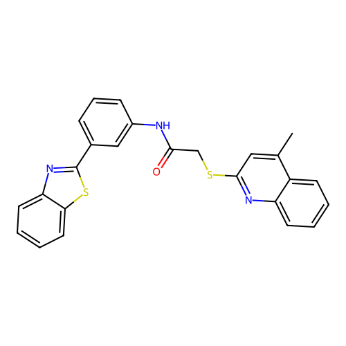 N-(3-(benzo[d]thiazol-2-yl)phenyl)-2-((4-methylquinolin-2-yl)thio)acetamide structure