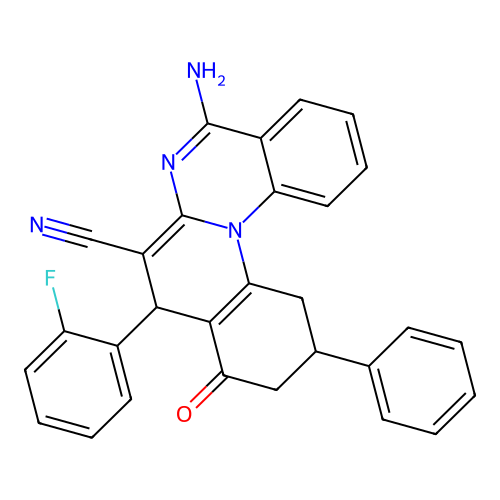 5-AMINO-8-(2-FLUOROPHENYL)-9-OXO-11-PHENYL-8H,9H,10H,11H,12H-QUINOLINO[1,2-A]QUINAZOLINE-7-CARBONITRILE structure
