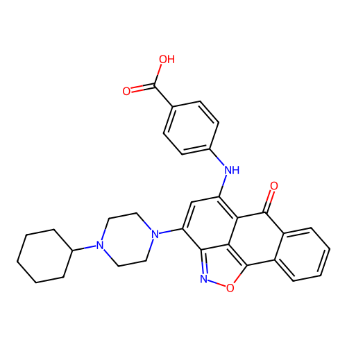 4-((3-(4-cyclohexylpiperazin-1-yl)-6-oxo-6H-anthra[1,9-cd]isoxazol-5-yl)amino)benzoic acid structure