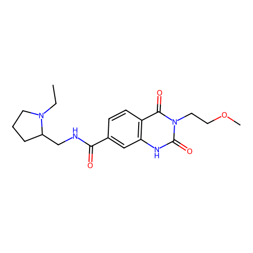 N-[(1-ethylpyrrolidin-2-yl)methyl]-3-(2-methoxyethyl)-2,4-dioxo-1,2,3,4-tetrahydroquinazoline-7-carboxamide structure