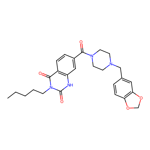 3-amyl-7-(4-piperonylpiperazine-1-carbonyl)-1H-quinazoline-2,4-quinone structure