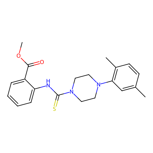 Methyl 2-{[4-(2,5-dimethylphenyl)piperazine-1-carbothioyl]amino}benzoate structure