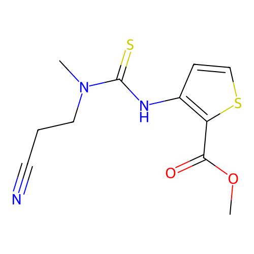 Methyl 3-{[(2-cyanoethyl)(methyl)carbamothioyl]amino}thiophene-2-carboxylate structure