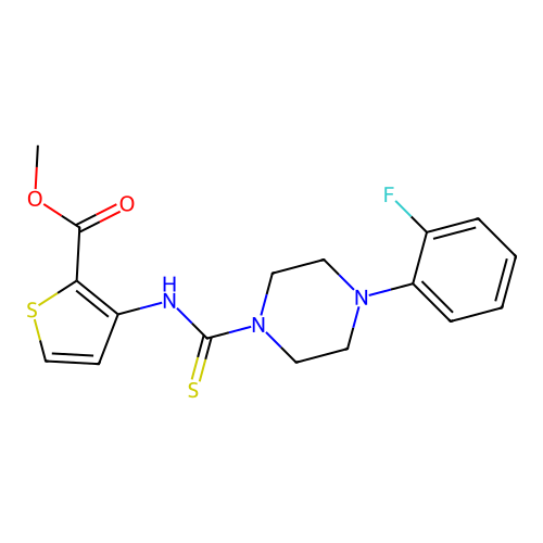 methyl 3-({[4-(2-fluorophenyl)piperazin-1-yl]carbonothioyl}amino)thiophene-2-carboxylate structure