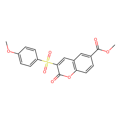 Methyl 3-(4-methoxyphenyl)sulfonyl-2-oxochromene-6-carboxylate structure