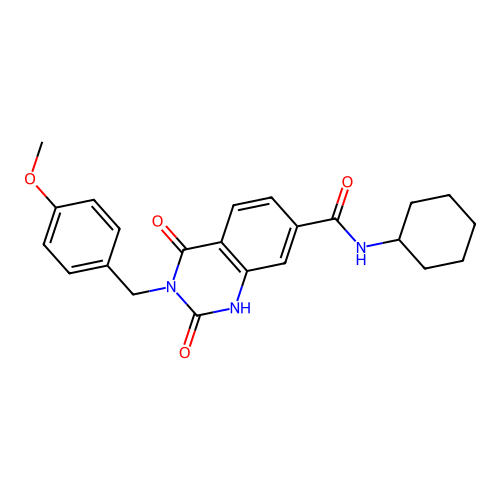 N-cyclohexyl-3-[(4-methoxyphenyl)methyl]-2,4-dioxo-1H-quinazoline-7-carboxamide structure