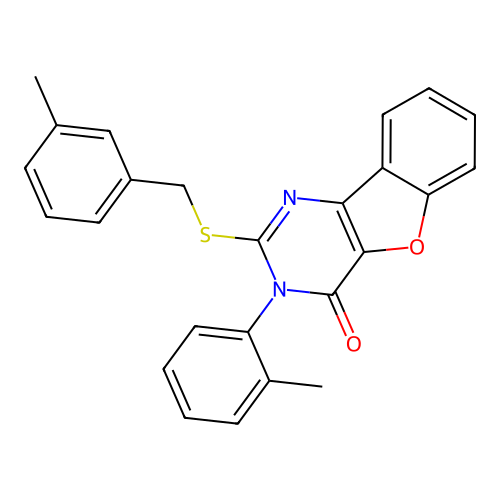 2-((3-methylbenzyl)thio)-3-(o-tolyl)benzofuro[3,2-d]pyrimidin-4(3H)-one structure