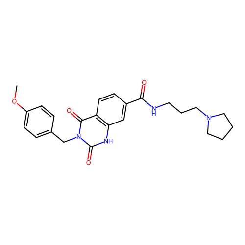 3-(4-methoxybenzyl)-2,4-dioxo-N-(3-pyrrolidin-1-ylpropyl)-1,2,3,4-tetrahydroquinazoline-7-carboxamide structure