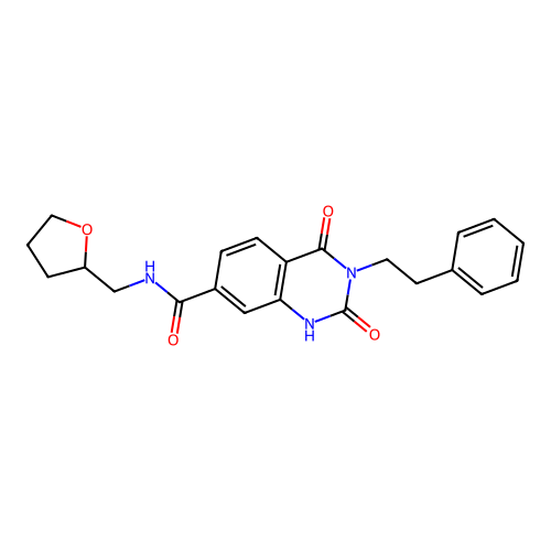 2,4-dioxo-3-(2-phenylethyl)-N-(tetrahydrofuran-2-ylmethyl)-1,2,3,4-tetrahydroquinazoline-7-carboxamide structure