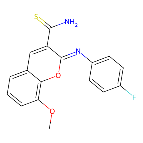 (2Z)-2-[(4-fluorophenyl)imino]-8-methoxy-2H-chromene-3-carbothioamide structure