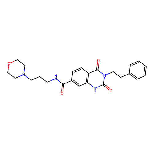 N-[3-(4-morpholinyl)propyl]-2,4-dioxo-3-(2-phenylethyl)-1H-quinazoline-7-carboxamide structure