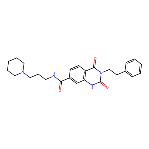 2,4-dioxo-3-(2-phenylethyl)-N-(3-piperidin-1-ylpropyl)-1,2,3,4-tetrahydroquinazoline-7-carboxamide structure