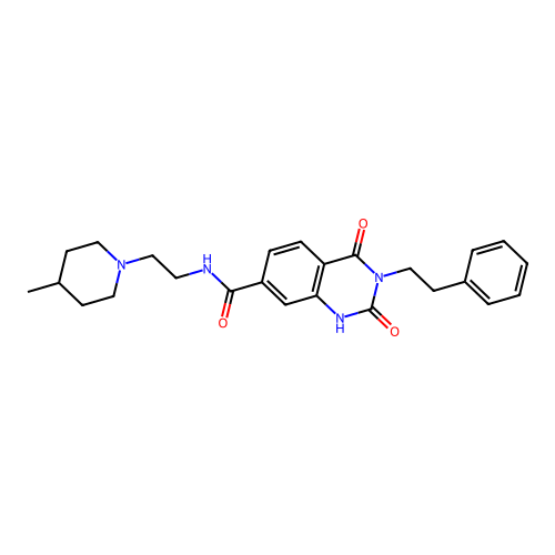 N-[2-(4-methylpiperidin-1-yl)ethyl]-2,4-dioxo-3-(2-phenylethyl)-1,2,3,4-tetrahydroquinazoline-7-carboxamide structure