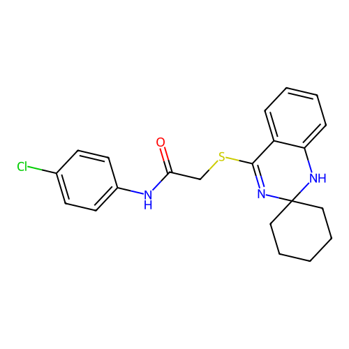 N-(4-Chlorophenyl)-2-{1'H-spiro[cyclohexane-1,2'-quinazoline]sulfanyl}acetamide structure