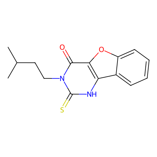 3-(3-methylbutyl)-2-thioxo-2,3-dihydro[1]benzofuro[3,2-d]pyrimidin-4(1H)-one structure
