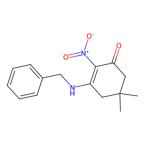 2-Cyclohexen-1-one, 5,5-dimethyl-2-nitro-3-[(phenylmethyl)amino]- structure