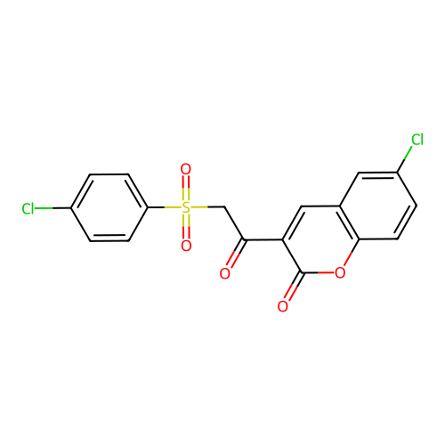 6-chloro-3-(2-((4-chlorophenyl)sulfonyl)acetyl)-2H-chromen-2-one structure