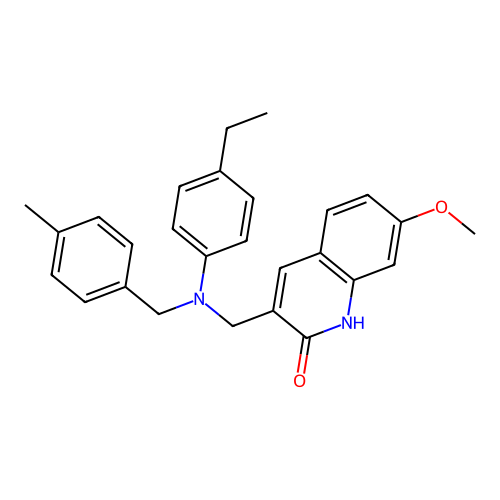 3-(((4-ethylphenyl)(4-methylbenzyl)amino)methyl)-7-methoxyquinolin-2(1H)-one structure