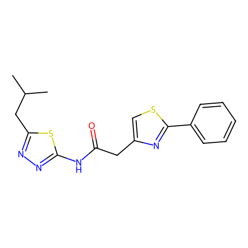 N-(5-isobutyl-1,3,4-thiadiazol-2-yl)-2-(2-phenyl-1,3-thiazol-4-yl)acetamide structure