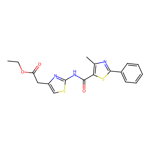 ethyl (2-{[(4-methyl-2-phenyl-1,3-thiazol-5-yl)carbonyl]amino}-1,3-thiazol-4-yl)acetate structure