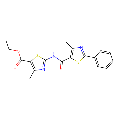 ethyl 4-methyl-2-{[(4-methyl-2-phenyl-1,3-thiazol-5-yl)carbonyl]amino}-1,3-thiazole-5-carboxylate structure