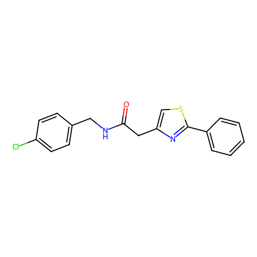 N-[(4-chlorophenyl)methyl]-2-(2-phenyl-1,3-thiazol-4-yl)acetamide structure