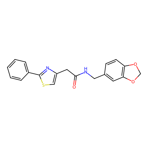 N-(1,3-benzodioxol-5-ylmethyl)-2-(2-phenyl-1,3-thiazol-4-yl)acetamide structure