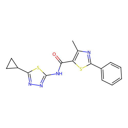 N-(5-cyclopropyl-1,3,4-thiadiazol-2-yl)-4-methyl-2-phenyl-1,3-thiazole-5-carboxamide structure
