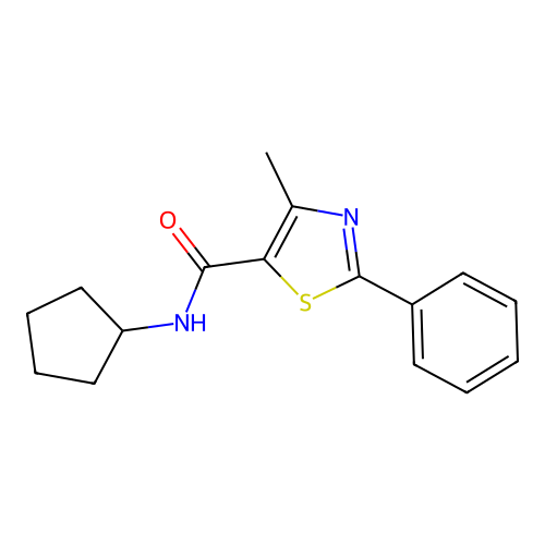N-cyclopentyl-4-methyl-2-phenyl-1,3-thiazole-5-carboxamide structure