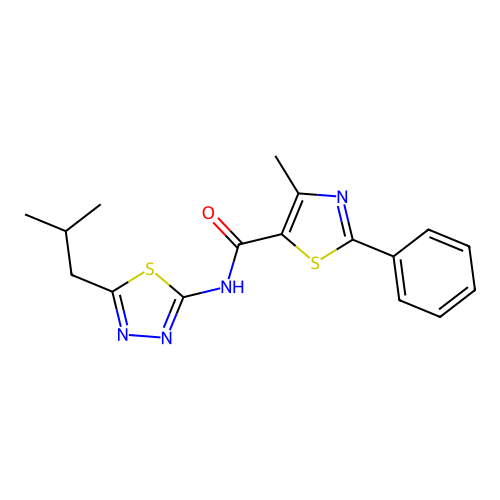 4-methyl-N-[(2E)-5-(2-methylpropyl)-1,3,4-thiadiazol-2(3H)-ylidene]-2-phenyl-1,3-thiazole-5-carboxamide structure