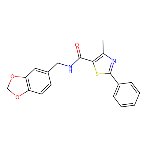 N-(1,3-benzodioxol-5-ylmethyl)-4-methyl-2-phenyl-1,3-thiazole-5-carboxamide structure