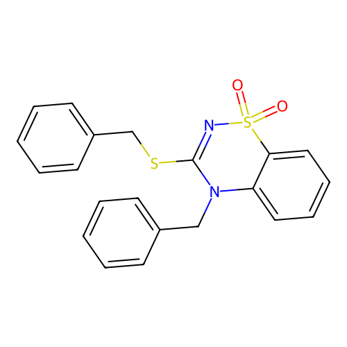 4-benzyl-3-(benzylsulfanyl)-4H-1lambda6,2,4-benzothiadiazine-1,1-dione structure