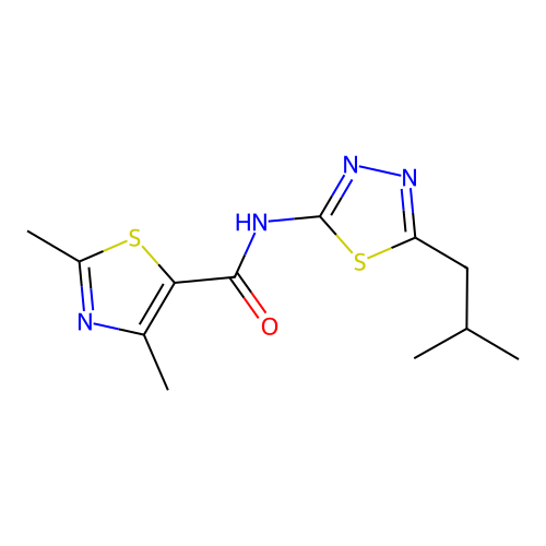 2,4-dimethyl-N-[5-(2-methylpropyl)-1,3,4-thiadiazol-2-yl]-1,3-thiazole-5-carboxamide structure