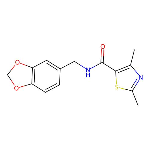 N-(1,3-benzodioxol-5-ylmethyl)-2,4-dimethyl-1,3-thiazole-5-carboxamide structure