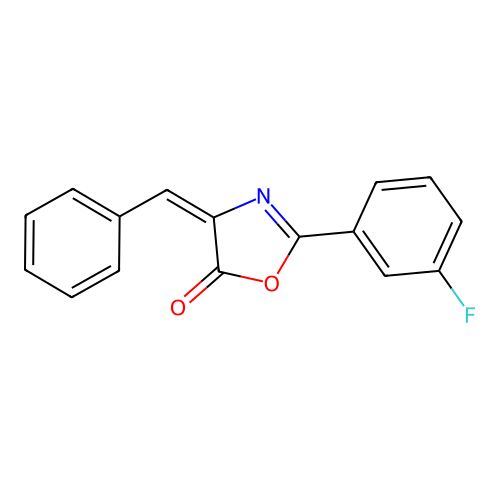 (4E)-2-(3-fluorophenyl)-4-(phenylmethylidene)-4,5-dihydro-1,3-oxazol-5-one structure