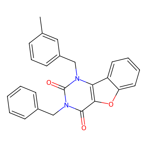3-benzyl-1-(3-methylbenzyl)benzofuro[3,2-d]pyrimidine-2,4(1H,3H)-dione structure