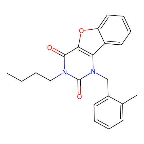 3-Butyl-1-[(2-methylphenyl)methyl]-[1]benzofuro[3,2-d]pyrimidine-2,4-dione structure