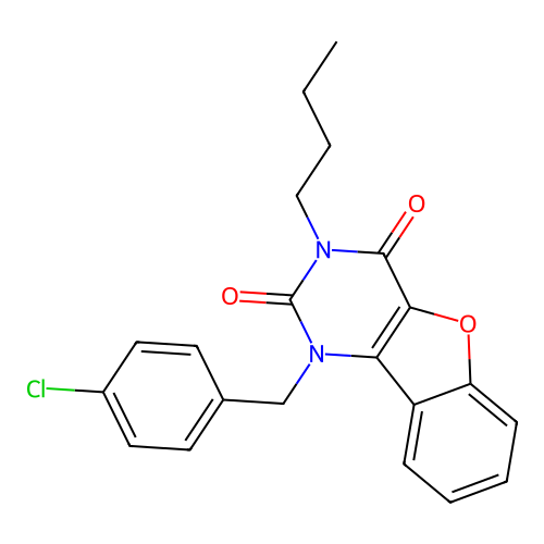 3-Butyl-1-[(4-chlorophenyl)methyl]-[1]benzofuro[3,2-d]pyrimidine-2,4-dione structure
