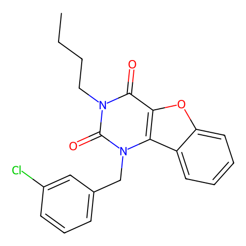 3-Butyl-1-[(3-chlorophenyl)methyl]-[1]benzofuro[3,2-d]pyrimidine-2,4-dione structure
