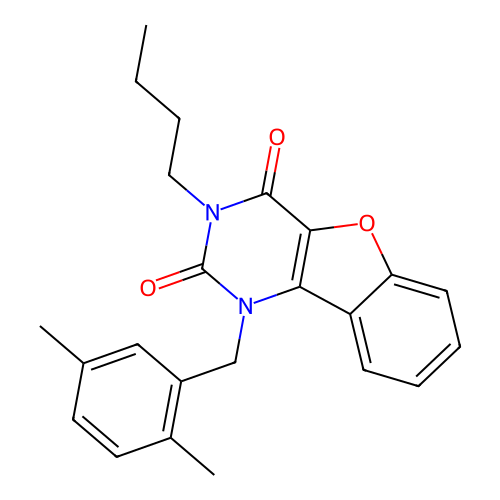 3-Butyl-1-[(2,5-dimethylphenyl)methyl]-[1]benzofuro[3,2-d]pyrimidine-2,4-dione structure