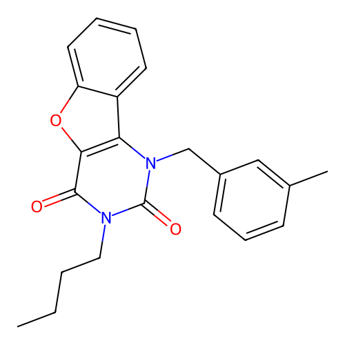 3-Butyl-1-[(3-methylphenyl)methyl]-[1]benzofuro[3,2-d]pyrimidine-2,4-dione structure