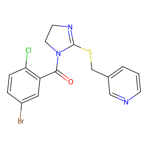 (5-bromo-2-chlorophenyl)(2-((pyridin-3-ylmethyl)thio)-4,5-dihydro-1H-imidazol-1-yl)methanone structure
